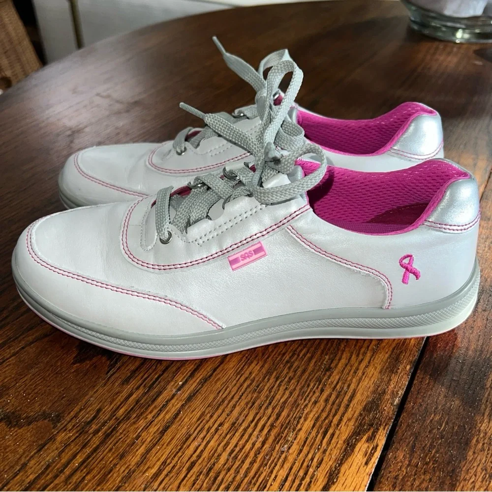 SAS Womens Sporty Bianco Pink Pearl Leather Shoes Sz 7.5M